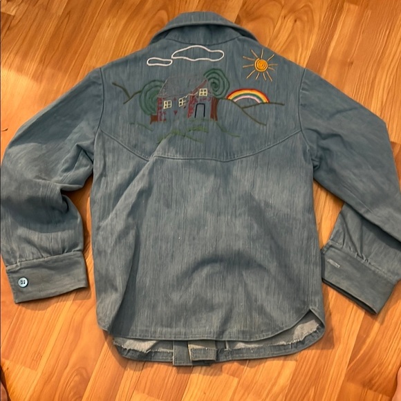 Kids Denim Shirt Jacket with Embroidered Details Handcrafted Size 4 - Picture 4 of 5